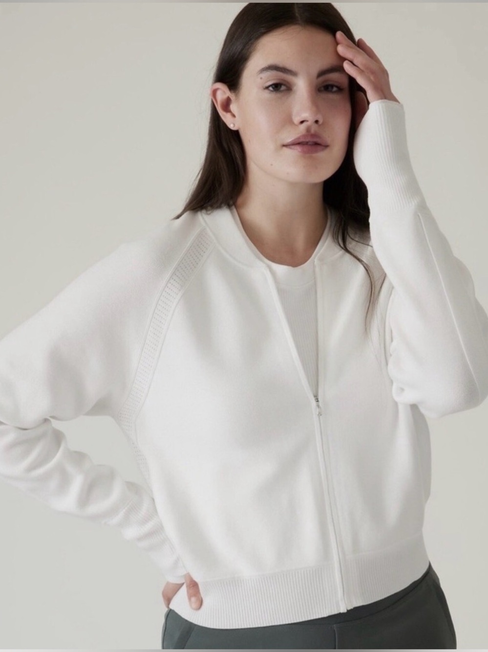 Athleta Advantage Full Zip Sweater Bright White 1X